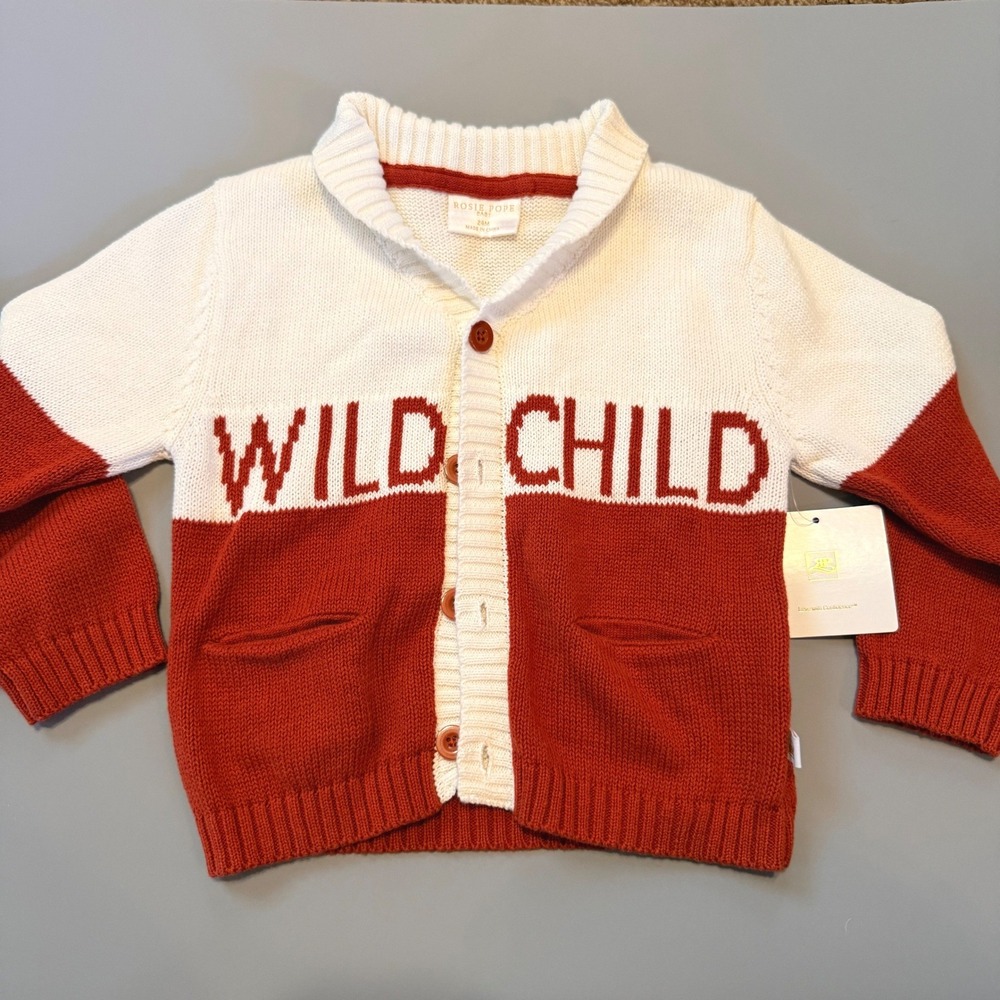 NWT Rosie Pope Baby Wild Child Cardigan Sweater 24M Rust Orange Shawl